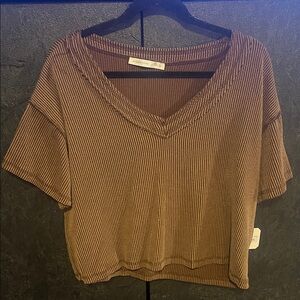 Altar'd State Brown Striped Blouse